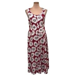 Vintage 90s Midi Dress Size Small Red White Polka Dot Daisy Fit and Flare